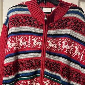NWT sz 2X Elisabeth Red and White Reindeer Patterned Sweater